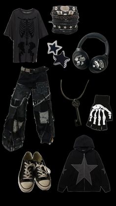 Grunge Fits, Y2k Outfit Ideas, Tomboy Outfits, Punk Outfits, Cool Fits, Goth Outfits, Edgy Outfits