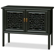 Black Elmwood Chinese Longevity Motif Cabinet Lattice Doors Mafia House, Asian Coffee Table, Asian Cabinet, Entrance Corridor, Wedding Cabinet, Japanese Bathroom, Asian Furniture, Chinese Decor, Buffets And Sideboards