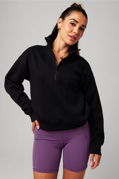 Cozy Fleece Half Zip Sweatshirt - Fabletics Half Zip Sweatshirt, Eco Fashion, Photo Colour, Heather Black, Zip Sweatshirt, Model Photos, Fleece Fabric, Half Zip, Warm And Cozy