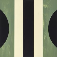 an abstract painting with black, white and green stripes