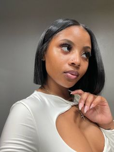 Black Woman Silk Press Bob, Curly Updown Hairstyles For Black Women, Bobs Styles For Black Women, Bob Cute Short For Women Black Natural Hair, Bob Hairstyles For Black Women Sew In Middle Part, Short Bobs Haircuts For Black Women, Bob Behind Ears, Bob Inspo Black Women, Natural Hair Bob Black Women