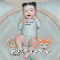 a digital painting of a baby wearing a white bodysuit with the words she's not newborn on it