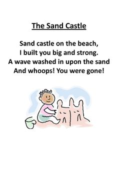 the sand castle poem is shown with an image of a child on it and text that reads