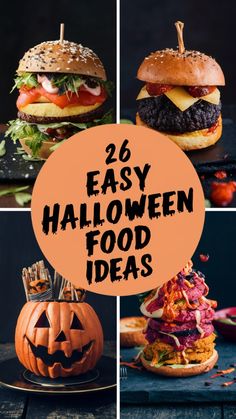 halloween food with pumpkins and hamburgers on them