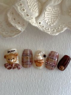 Cute Bear Nails, Teddy Bear Nails, Bear Nails, Bears Nails, Cute Short Nails, Magic Nails, Asian Nails, Hello Nails