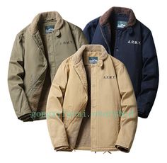 Vintage Navy N-1 Deck Jacket USN Men's Cotton Bomber Jacket Coats Fleece Parka size：XS-2XL colour：Green,Khaki,Blue Package include: 1x Jacket Material:Cotton Size Bust Shoulder Sleeve Length Asia US IN CM IN CM IN CM IN CM M XS 40.94 104 18.50 47 23.43 59.5 25.59 65 L S 42.52 108 18.98 48.2 24.02 61 26.38 67 XL M 44.09 112 19.45 49.4 24.61 62.5 27.17 69 2XL L 45.67 116 19.92 50.6 25.20 64 27.95 71 3XL XL 47.24 120 20.39 51.8 25.79 65.5 28.74 73 4XL 2XL 48.82 124 20.87 53 26.38 67 29.53 75 1.Please see the size reference to find the correct size. 2.There may be slightly color difference cause of light shooting. 3.Please allow 1-3cm difference due to manual measurement(note 1cm=0.39inch) Thanks for your understanding.   Payment Policy 1.We only ship to confirmed ebay addresses. When you make Military Khaki Outerwear With Fleece Lining, Khaki Windbreaker With Fleece Lining, Khaki Long Sleeve Windbreaker With Fleece Lining, Military Long Sleeve Outerwear With Fleece Lining, Military Style Long Sleeve Outerwear With Fleece Lining, Fall Khaki Windbreaker With Fleece Lining, Khaki Winter Fleece Jacket, Khaki Fleece Outerwear For Winter, Khaki Fleece Outerwear For Streetwear