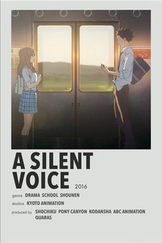 a silent voice movie poster with two girls looking out the window and another girl standing next to them