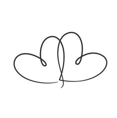 two hearts drawn in one continuous line on a white background with the word love written across it