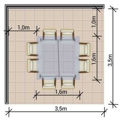 the floor plan for a living room with two couches and a dining table in it