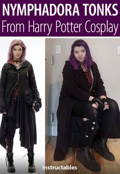 two women dressed in costumes from harry potter cosplay, one with pink hair and the other wearing black