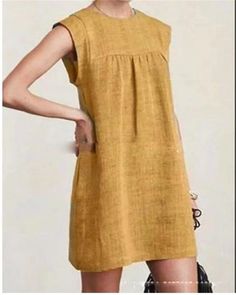 Casual Solid Color Dress Tunik Linen, Ropa Shabby Chic, Fashionable Bags, Fresh Dress, Straight Clothes, Cotton Linen Dresses, Solid Color Dress, Linnet, Basic Dress