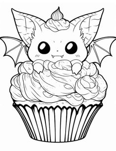 a cupcake with a bat on top and icing in the shape of a demon