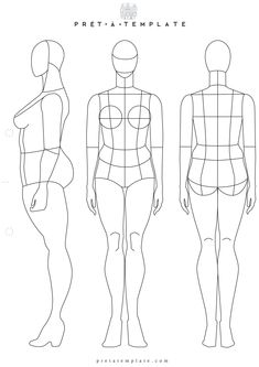 the front and back view of a woman's body in three different positions, with the