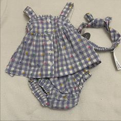 3 Piece Set, Bloomer, Top & Headband Gap Cotton Summer Sets, Casual Gap Sets For Spring, Blue Summer Sets For First Birthday, Blue Sets For First Birthday In Summer, Summer Casual Sets By Gap, Casual Summer Sets By Gap, Casual Summer Sets From Gap, Kids Denim Dress, Plaid Summer Dress