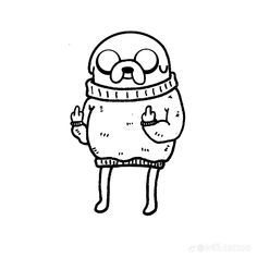 a black and white drawing of an adventure time character wearing a sweater with his eyes closed