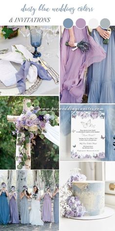 the wedding colors are blue, purple and lavender for this bride's color scheme