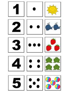 the numbers 1 to 10 are arranged in different colors and shapes, with black dots on white