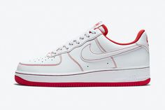 Nike Air Force 1 ’07 ‘Contrast Stitch – White University Red’ White Sneakers With Contrast Stitching For Sports, White Casual Sneakers With Contrast Stitching, Casual White Sneakers With Contrast Stitching, Jordan 1 Dark Mocha, New Nike Air Force, Womens Basketball Shoes, Sneaker Art, Nike Force, Nike Air Force 1 07