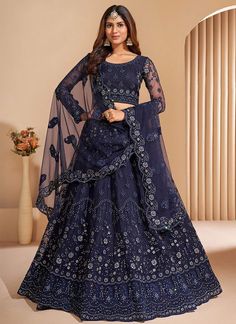 Navy Blue Zari Embroidered Wedding Lehenga Choli Eid Outfits, Blue Lehenga, Lehenga Online, Net Lehenga, Embroidered Lehenga, Ghagra Choli, Bridal Lehenga Choli, Designer Lehenga Choli, Embroidered Wedding