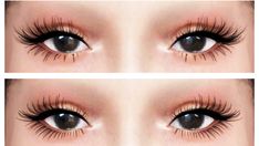 three different views of the same woman's eyes with long lashes and false eyelashes