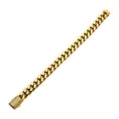 Men's Stainless Steel 18K Gold Plated 12mm Miami Cuban Chain Bracelet with 25pcs 1.9mm + 10pcs 1.7mm CNC Precision Set CZ Double Tab Box Clasp. Available lengths: 8" and 8 1/2". Gold Diamond Bracelet With Curb Chain For Gift, Gold Cuban Link Diamond Bracelet As Gift, Gold Diamond Bracelet With Curb Chain, Luxury Gold Diamond Bracelet With Box Chain, Gold Diamond Bracelet With Cuban Link For Formal Occasions, Formal Gold Diamond Bracelet With Cuban Link, Gold Cuban Link Bracelet With Cubic Zirconia, Gold Curb Chain Bracelet With Cubic Zirconia, Formal Gold Cuban Link Bracelet With Box Chain