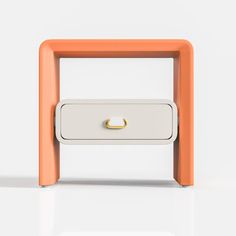 an orange and white nightstand with two drawers on each side, against a white background