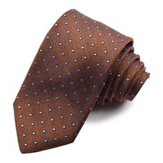 Cognac, Navy, and Sky Micro Dot Mélange Woven Jacquard Silk Tie by Dion Neckwear Tie Length, Silk Ties, Silk Fabric, Pure Silk, 3 Weeks, Cognac, 1 2 3, Sky Blue, Men's Clothing