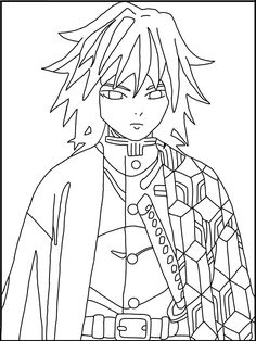 an anime character in black and white with long hair, wearing a jacket that has geometric designs on it