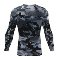 a black and grey camo shirt with long sleeves