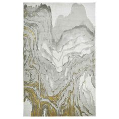 an abstract painting with gold and white colors on the ground, in front of a white background