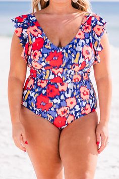 Expertly designed with a bold multi color and a modern floral pattern, this swimsuit is the perfect choice for your next vacation! The flutter sleeves add a touch of femininity, making you stand out on the beach or by the pool! Enjoy your time off in style and comfort with this swimsuit! 82% Polyamide, 18% Elastane Short Sleeve Swimwear For Summer, Summer Swimwear With Bold Print For Pool, Beachy Short Sleeve Swimwear For Swimming, Short Sleeve Tankini For Swimming, Beachy Short Sleeve Swimwear, Summer Swimwear With Short Sleeves For Pool, Bold Print Summer Swimwear For Sunbathing, Short Sleeve Swimwear For Poolside Vacation, Short Sleeve Swimwear For Beach Season Sunbathing