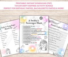 the printable birthday party game for taylor's scavenger hunt