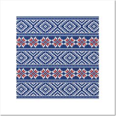 a blue and red knitted pattern