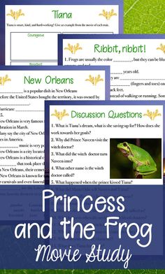 princess and the frog movie study worksheet with text overlays for kids