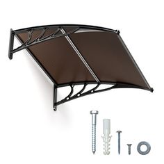 an outdoor awning with screws and nuts on the outside wall next to it