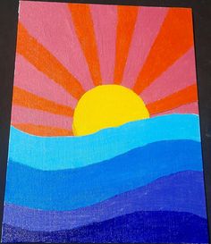 an acrylic painting of a sunset over the ocean