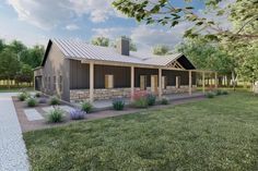 this is an artist's rendering of a small cabin style home with porches