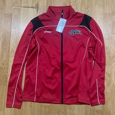 New With Tags Size Medium Red Fitted Sports Outerwear, Fitted Red Sports Outerwear, Fitted Red Track Jacket For Winter, White Windbreaker, Active Jacket, Asics Women, Running Jacket, Half Zip Pullover, Drawstring Hoodie