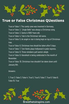 the true or false christmas question is shown with holly branches and red berries on it