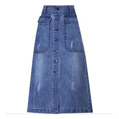 A Line Jeans, Button Midi Skirt, Skirt Korean, Casual Harajuku, Blue Maxi Skirt, High Waist Long Skirt, Fashion Office, Skirt Denim, Denim Dresses