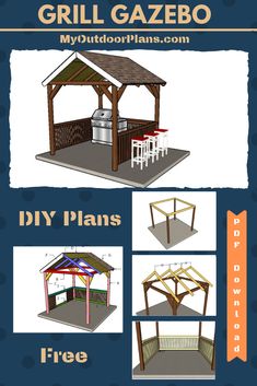 the instructions for how to build a grill gazebo with pictures and text below it