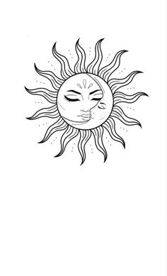 a drawing of the sun with its eyes closed and one eye closed, in black and white