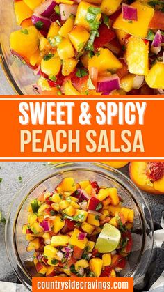 this sweet and spicy peach salsa is the perfect side dish for summer