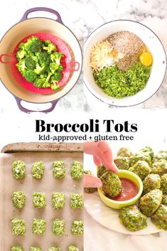 broccoli tots and kid approved gluten free bites on a baking sheet