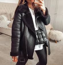 ZARA BLACK FAUX LEATHER SHEARLING FUR DOUBLE FACED BIKER JACKET AVIATOR COAT NEW | eBay Winter Mode Outfits, Mode Zara, Pilot Jacket, Aviators Women, Leather Jacket Outfits, Style Winter, Aviator Style, Black Women Fashion, Cozy Winter