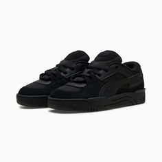 We're tapping into the '90s skate aesthetic and revamping it for today's generation of skaters with the PUMA-180. This sneaker reps a chunky design, thick padding, and a lo-fi technical upper. Zapatillas Nike Jordan, Y2k Outfits Men, Skate Aesthetic, Apple Bottom Jeans, Pretty Shoes Sneakers, All Black Shoes, Fresh Outfits, Sneakers Puma, Black Puma