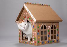 Cardboard Gingerbread Cat Playhouse Kit - Cat in the Box LLC Gingerbread Cat, Cardboard Gingerbread, Cardboard Box Houses, Gingerbread House Kit, Cardboard Gingerbread House, Playhouse Kits, Cat Playhouse, Cardboard Cat House, Cardboard Cat