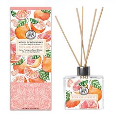 Michel Design Works : Pink Grapefruit Home Fragrance Reed Diffuser - Basil Leaf, Stonewall Kitchen, Rose Fragrance, Printed Napkins, Pink Grapefruit, Sweet Tarts, Glass Decanter, Engraved Gifts, Window Box