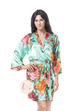 "Bridesmaid Robes, Bridal Robes, Bridal Party Gifts, Bridal Party Robes, Satin Robe, Wedding Robes, Satin Bridal Robe, Satin Bridesmaid Robe 🌸 Please noted this is Watercolor Floral Robe listing not plain robe listing. If you would like to purchase solid white robe for bride, please check out the listing below https://etsy.me/3cGgTdW This listing you can choose the robe with or without embroidery and also can choose 5 different sizes. Robe description - Kimono Style -Lightweight Polyester Satin Summer Wedding Gown In Green, Floral Print Satin Wedding Gown, Floral Satin Wedding Gown, Navy Bridal Parties, Bridal Robes Getting Ready, Wedding Day Robes, Satin Bridal Robe, Flower Girl Robes, Satin Bridesmaids Robes