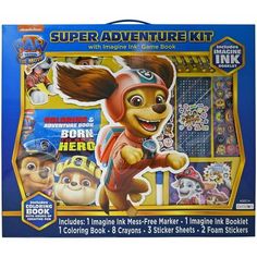 the paw patrol super adventure kit with imagine ink and game book is in its box